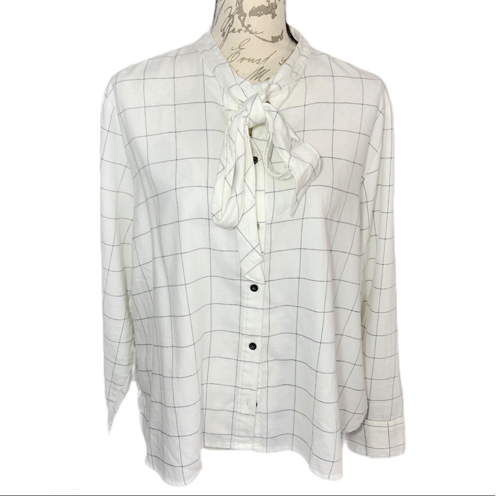 Madewell Cream Black Lined Button Down XXL